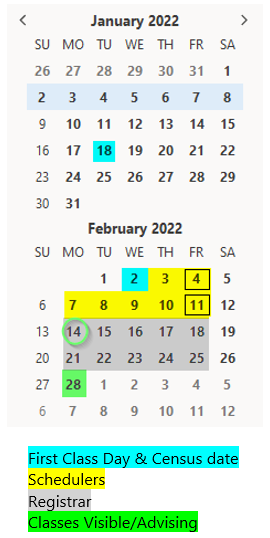 Schedule Development - Calendar