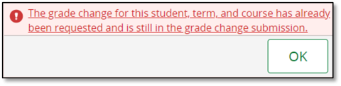 Electronic Grade Changes Error Message