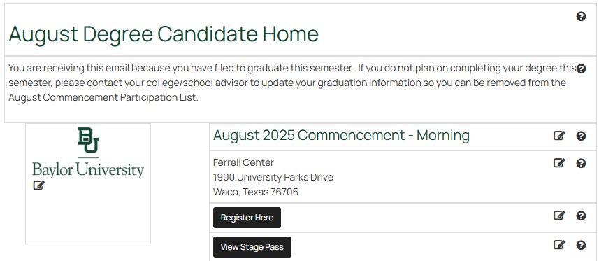 Complete Registration Form - Degree Candidate Home Screen