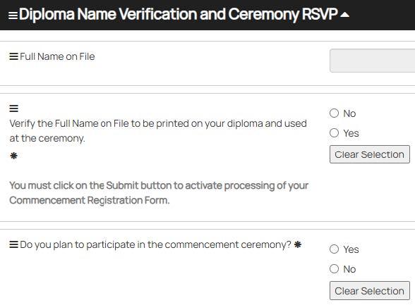 Commencement Registration Form - Diploma Name Verification & Ceremony RSVP